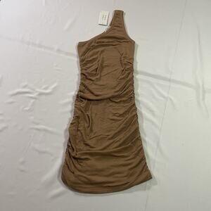 NWT L*Space x Tessa Brooks Alana Dress Camel Brown Ribbed One Shoulder Mini S